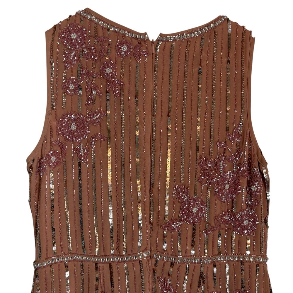 Mac Duggal Rose Pink Floral & Stripe Embellished Cocktail Dress Size 10 - Picture 10 of 13